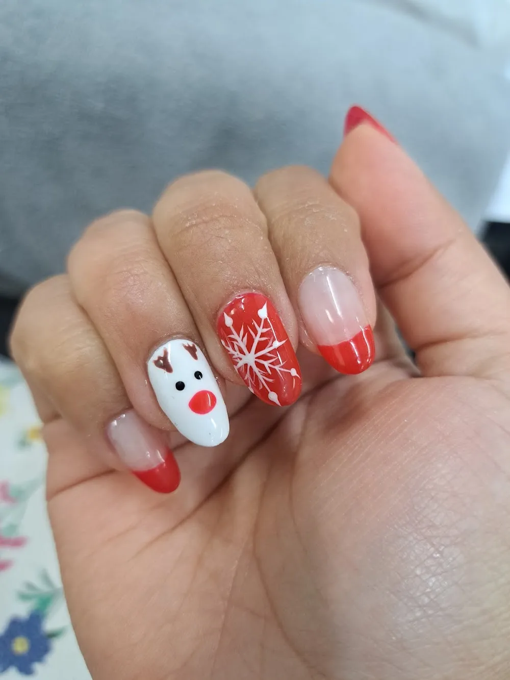 Decorative red and white nail art
